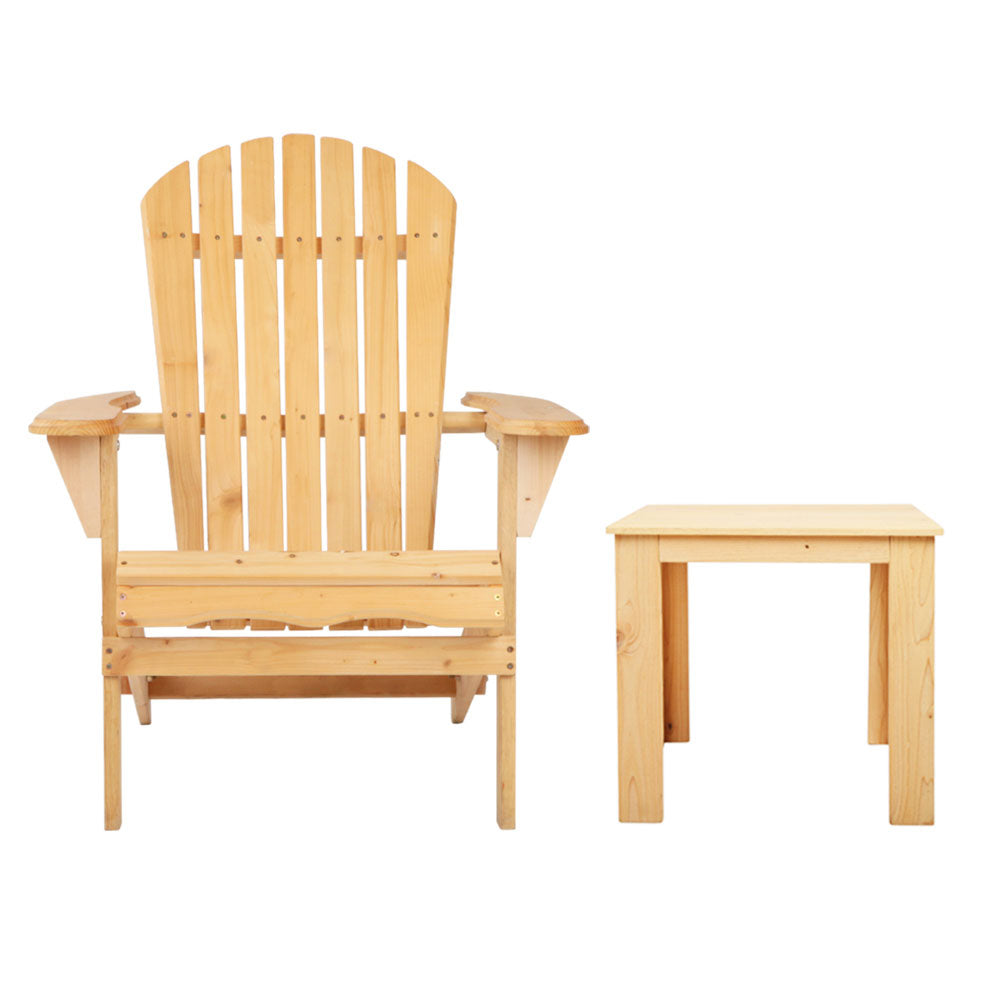 Wooden Outdoor Beach Chair and Table Set of 3 - Beige