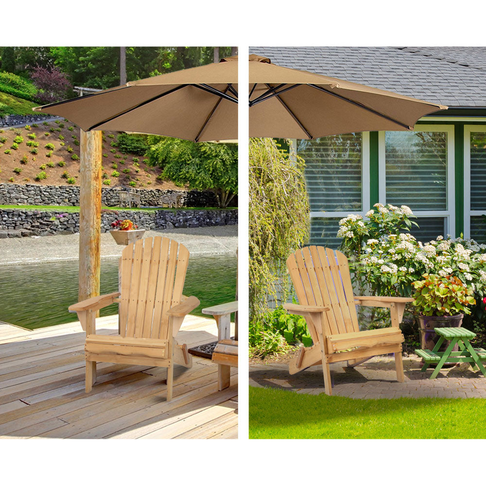 Wooden Outdoor Beach Chair and Table Set of 3 - Beige