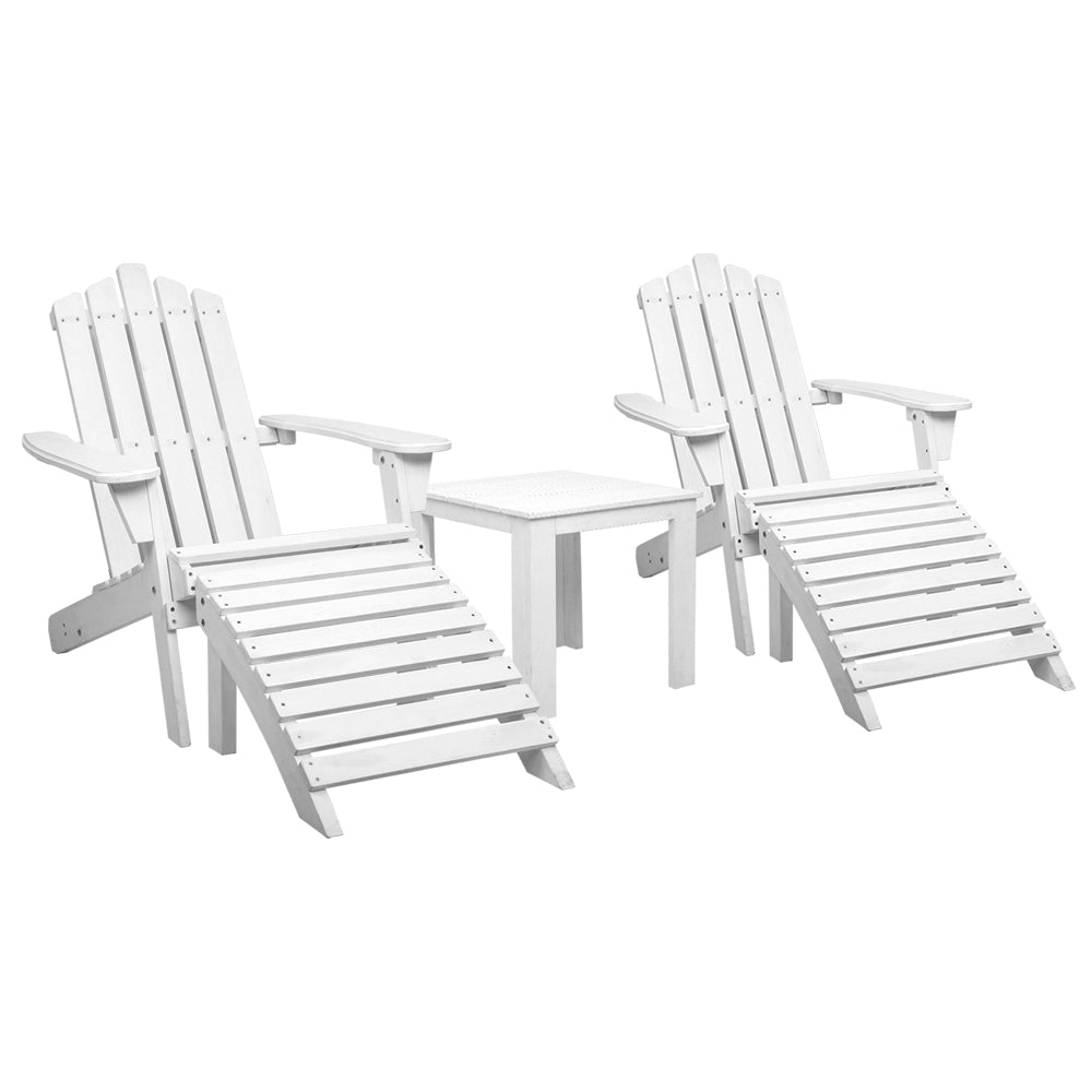 Outdoor Sun Lounge Beach Wooden Adirondack Patio Chair Table - White