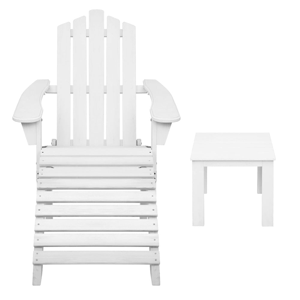 Outdoor Sun Lounge Beach Wooden Adirondack Patio Chair Table - White