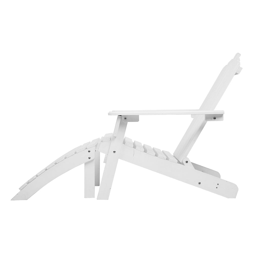 Outdoor Sun Lounge Beach Wooden Adirondack Patio Chair Table - White