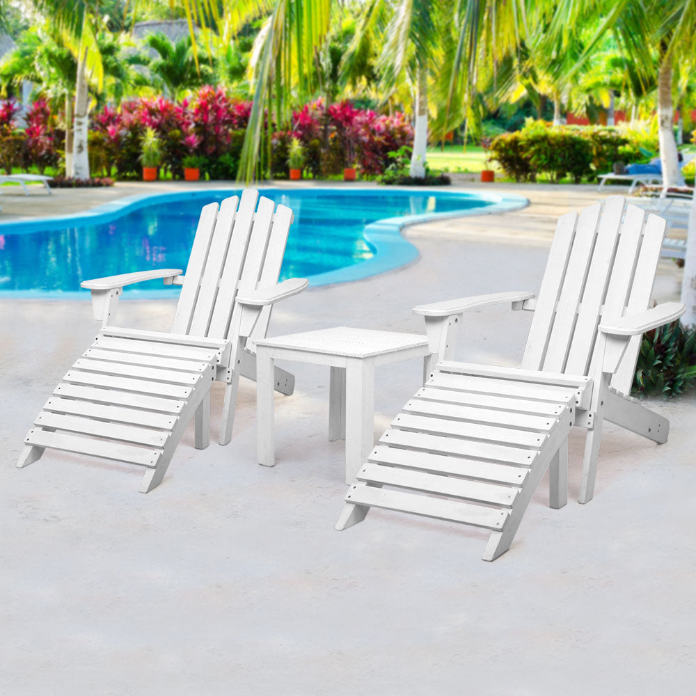 Outdoor Sun Lounge Beach Wooden Adirondack Patio Chair Table - White