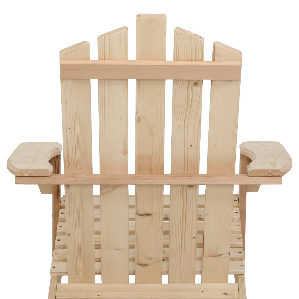Outdoor Sun Lounge Beach Wooden Adirondack Patio Chair Table - Natural Wood
