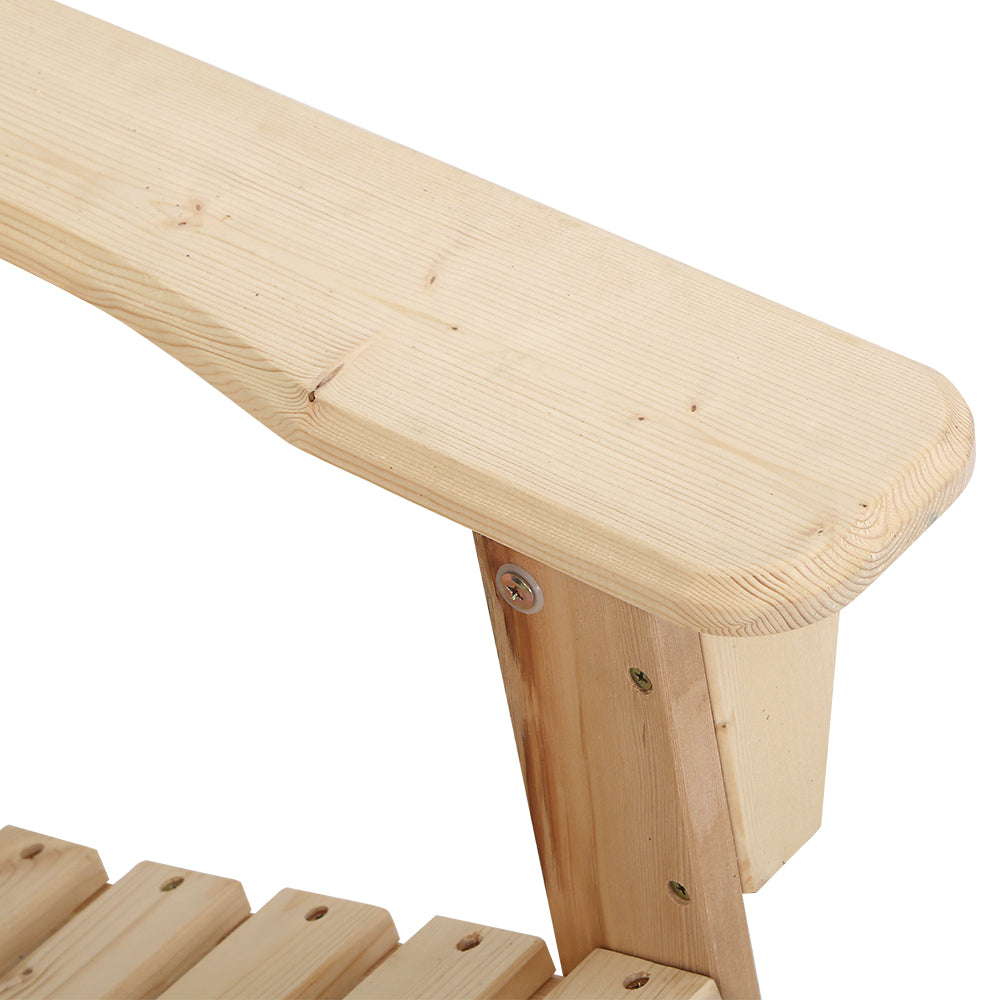 Outdoor Sun Lounge Beach Wooden Adirondack Patio Chair Table - Natural Wood