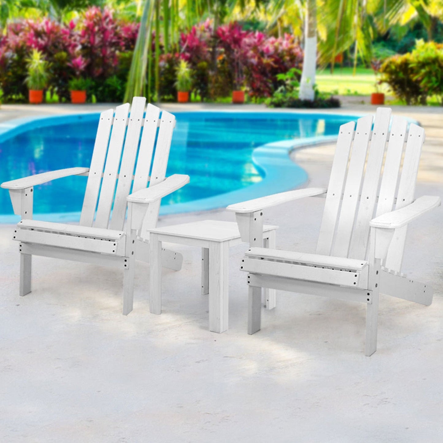 Outdoor Wooden Patio Table Set - White