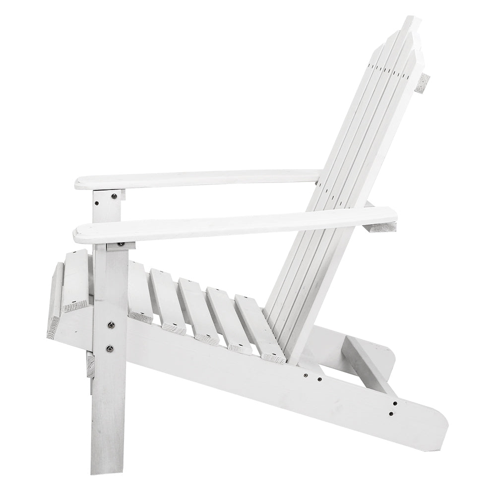 Outdoor Sun Lounge Beach Wooden Adirondack Patio Chair with Table - White