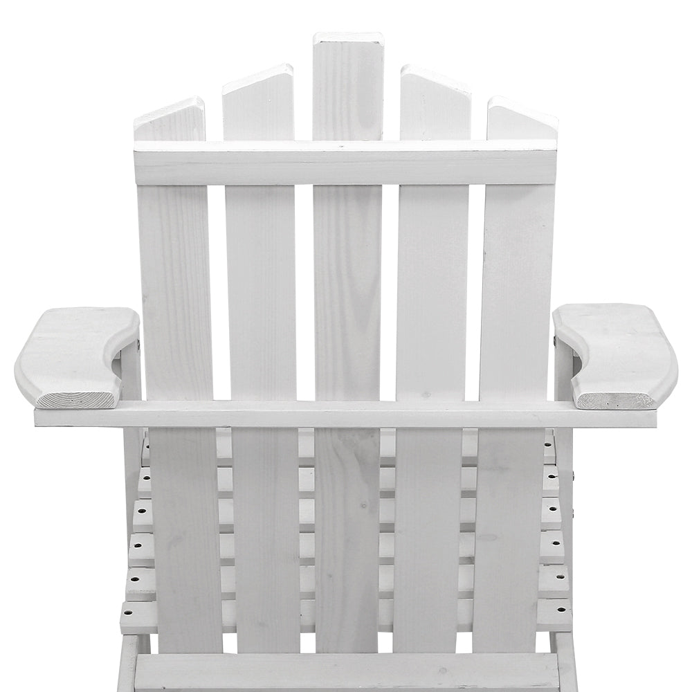 Outdoor Sun Lounge Beach Wooden Adirondack Patio Chair with Table - White