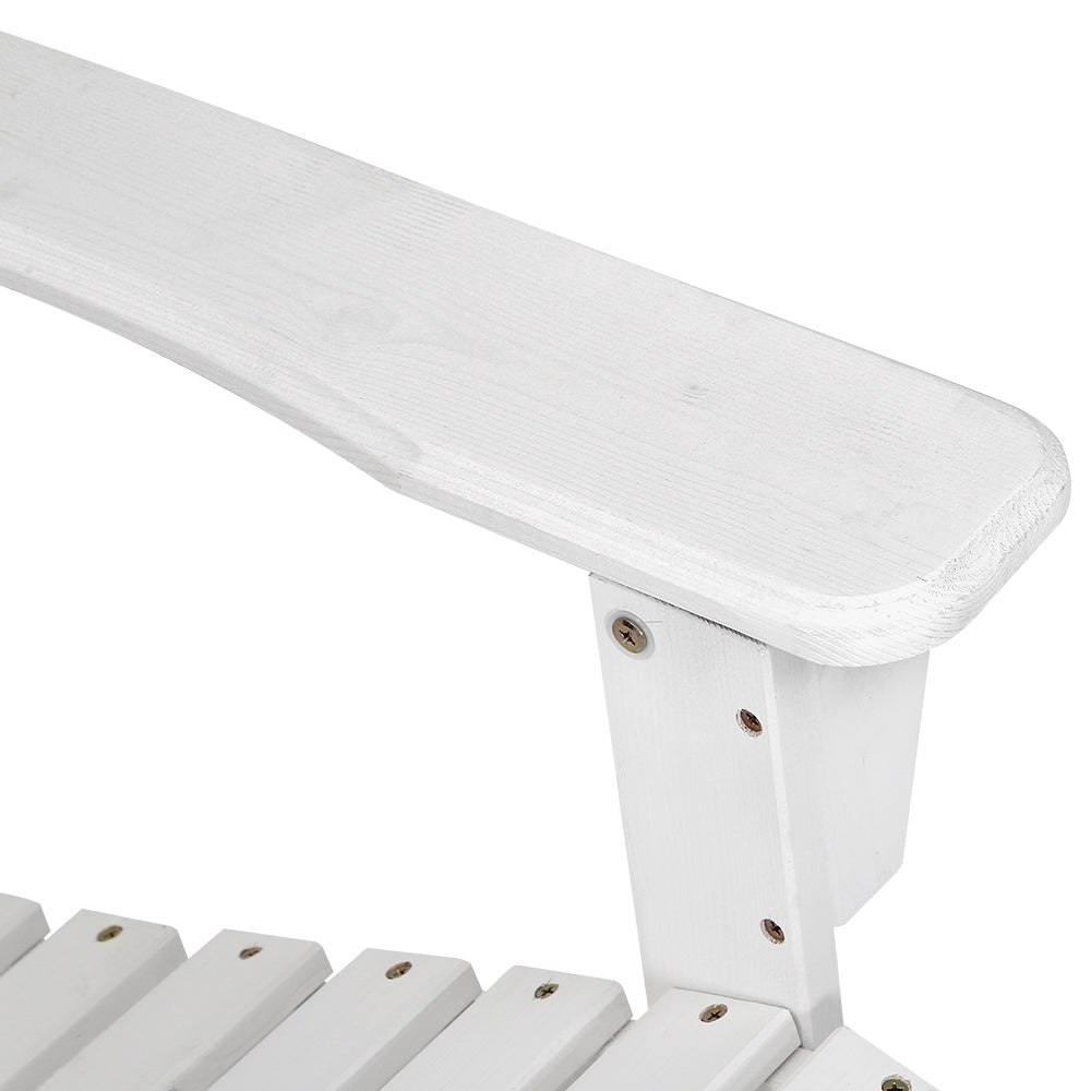 Outdoor Sun Lounge Beach Wooden Adirondack Patio Chair with Table - White