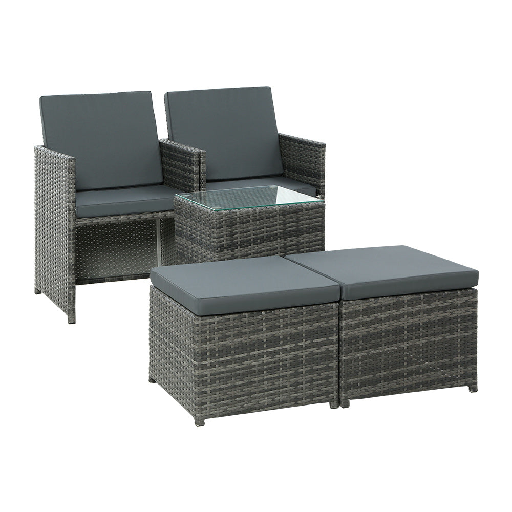 Garden Outdoor Recliner Chairs Patio Sofa Lounge Furniture Set - Black