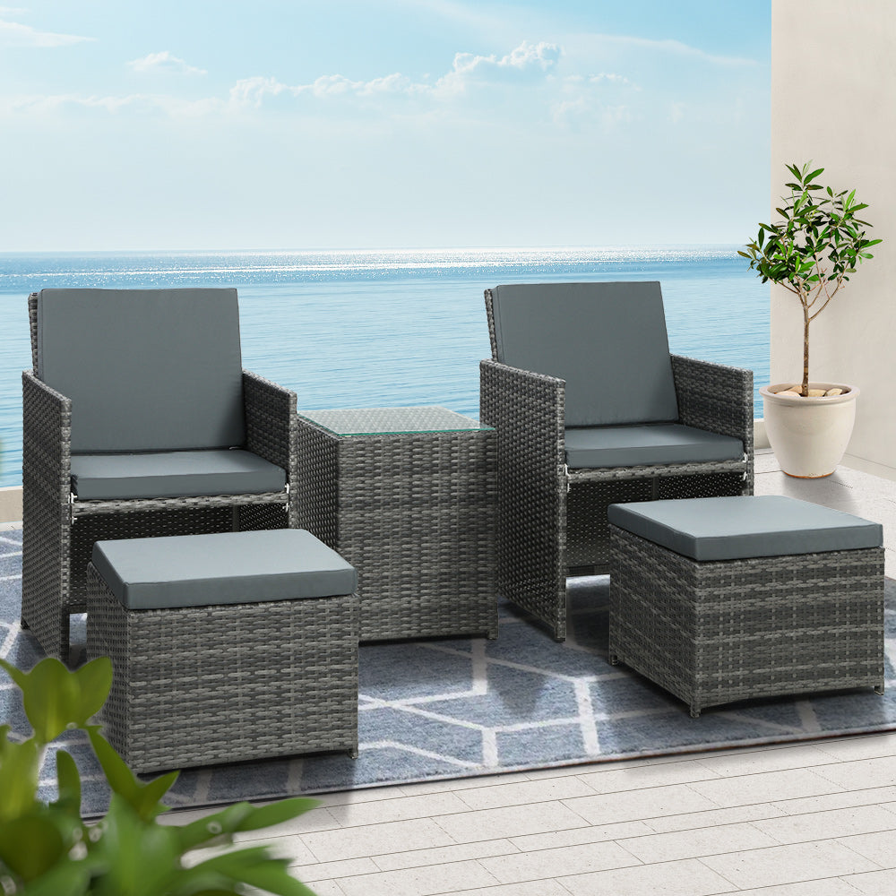 Garden Outdoor Recliner Chairs Patio Sofa Lounge Furniture Set - Black
