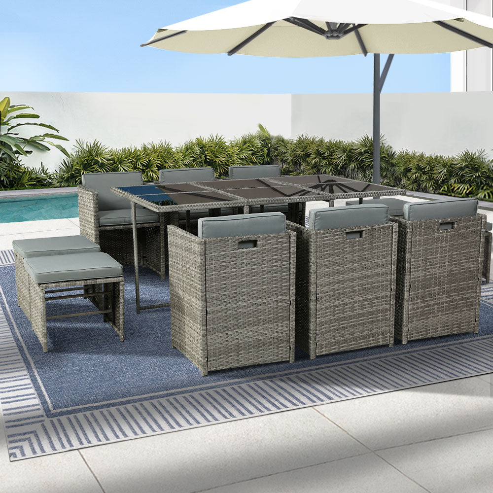 Garden Outdoor Dining Set Table Chairs Patio Furniture Lounge Set - 11pcs