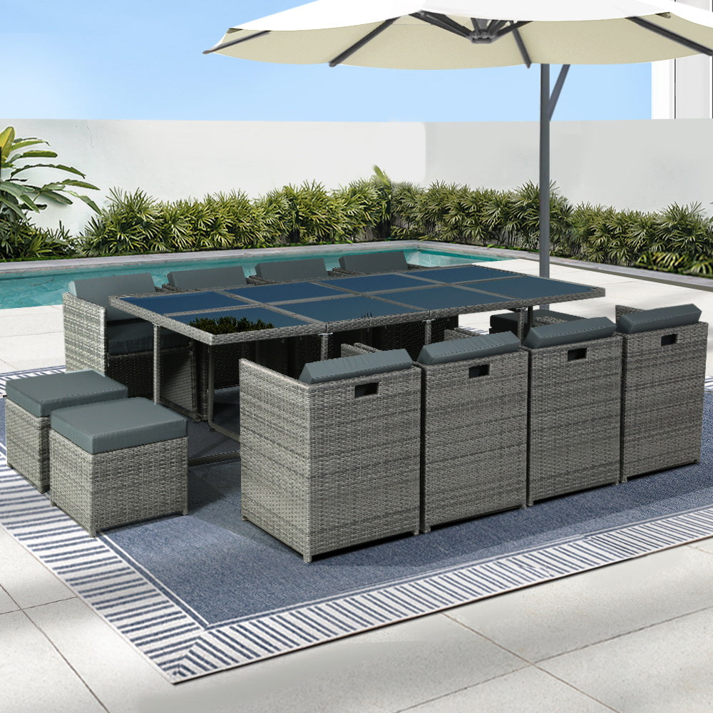 Garden Outdoor Dining Set Table Chairs Patio Furniture Lounge Set - 13pcs