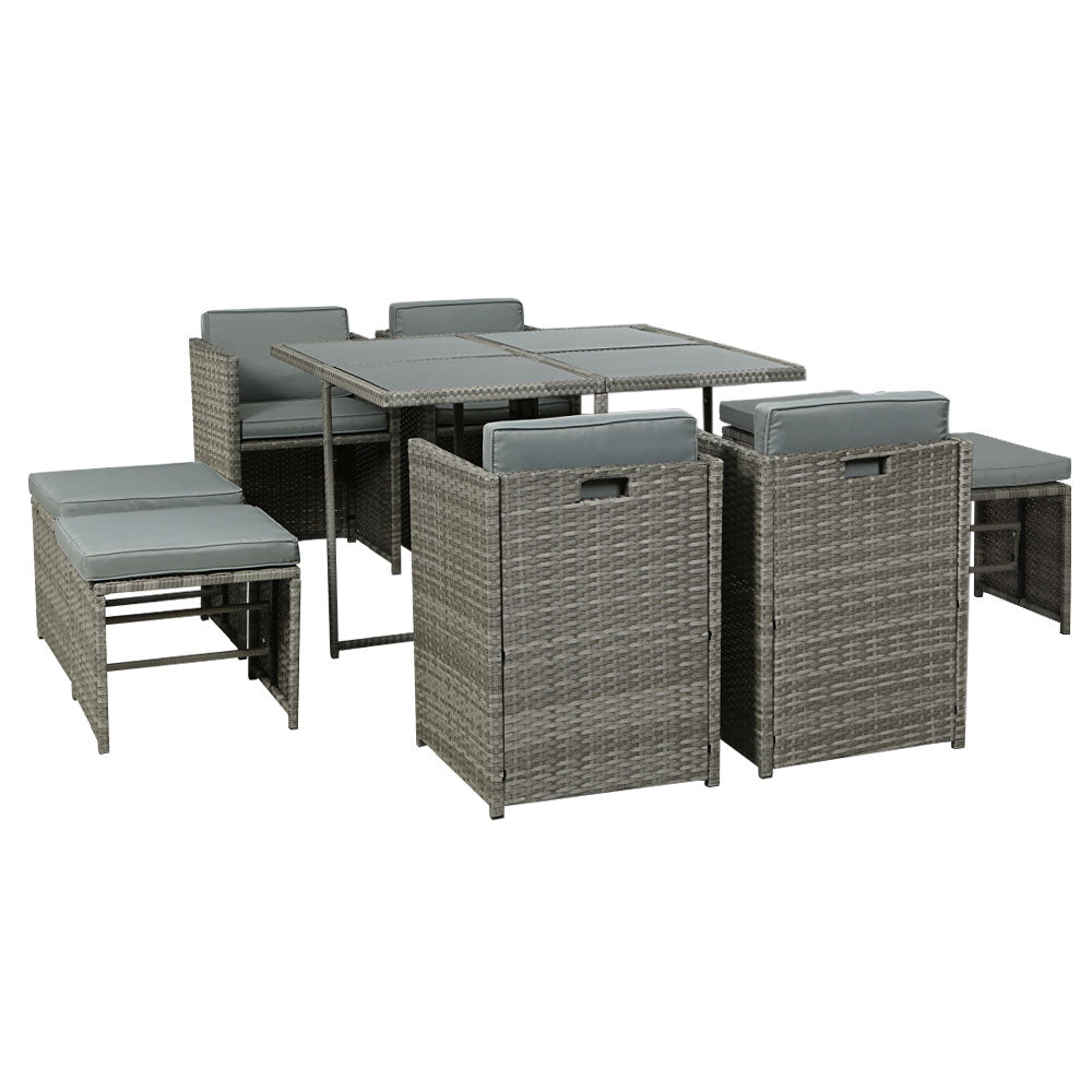 Garden Outdoor Dining Set Table Chairs Patio Furniture Lounge Set - 9pcs