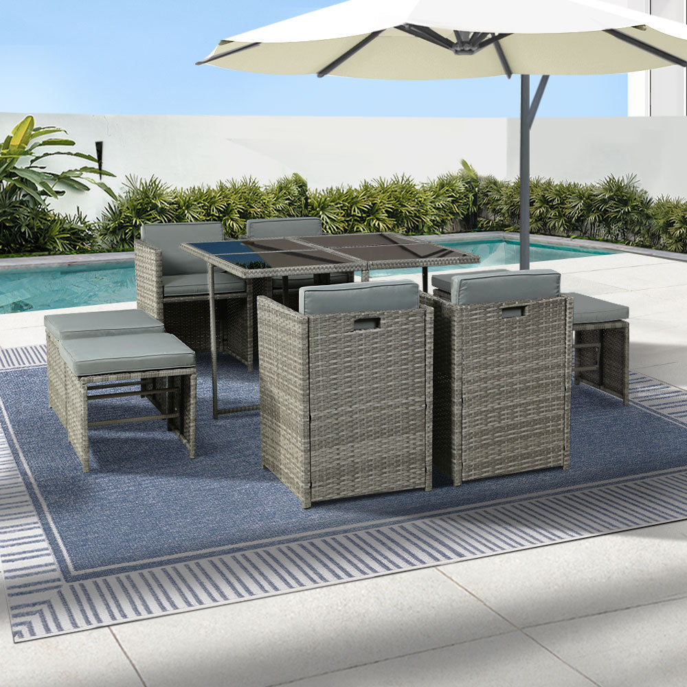 Garden Outdoor Dining Set Table Chairs Patio Furniture Lounge Set - 9pcs