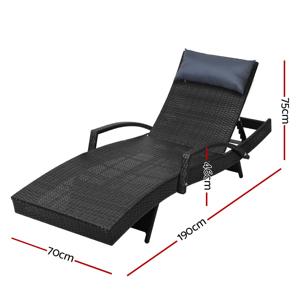 Sun Lounge Outdoor Wicker Lounger Rattan Garden Patio Set of 2 - Black