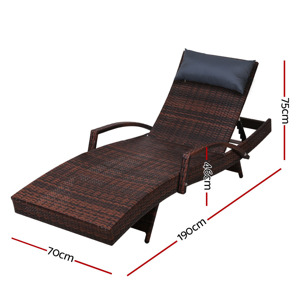 Sun Lounge Outdoor Wicker Lounger Rattan Garden Patio Set of 2 - Brown