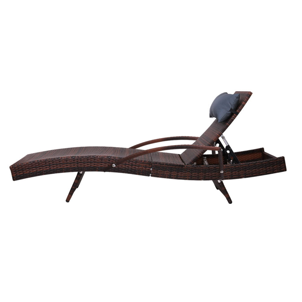 Sun Lounge Outdoor Wicker Lounger Rattan Garden Patio Set of 2 - Brown