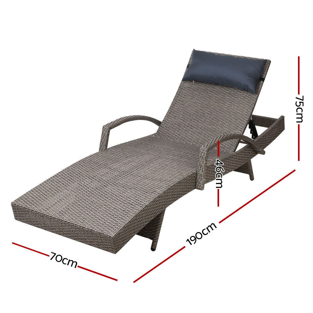 Sun Lounge Outdoor Wicker Lounger Rattan Garden Patio Set of 2 - Grey