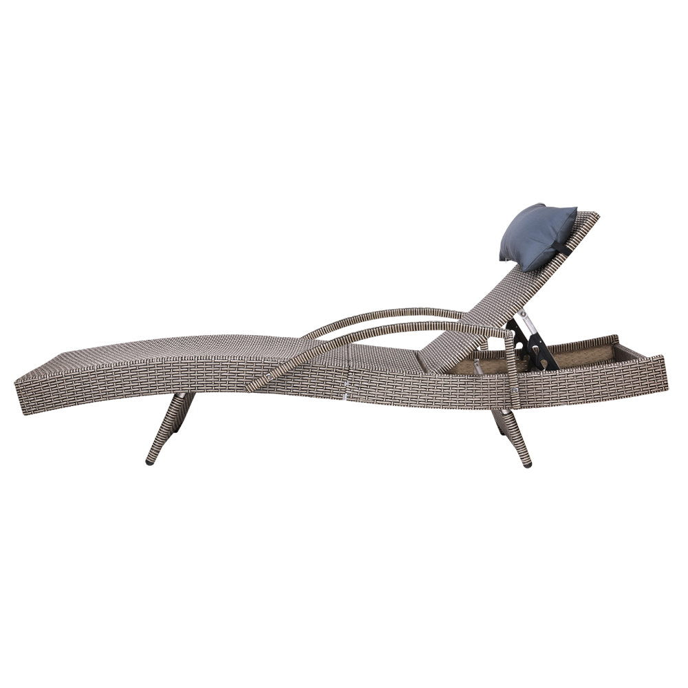 Sun Lounge Outdoor Wicker Lounger Rattan Garden Patio Set of 2 - Grey
