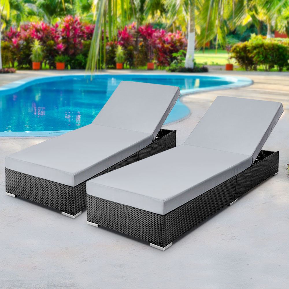 Outdoor Sun Lounge Wicker Furniture Rattan Garden Sofa Bed - Black