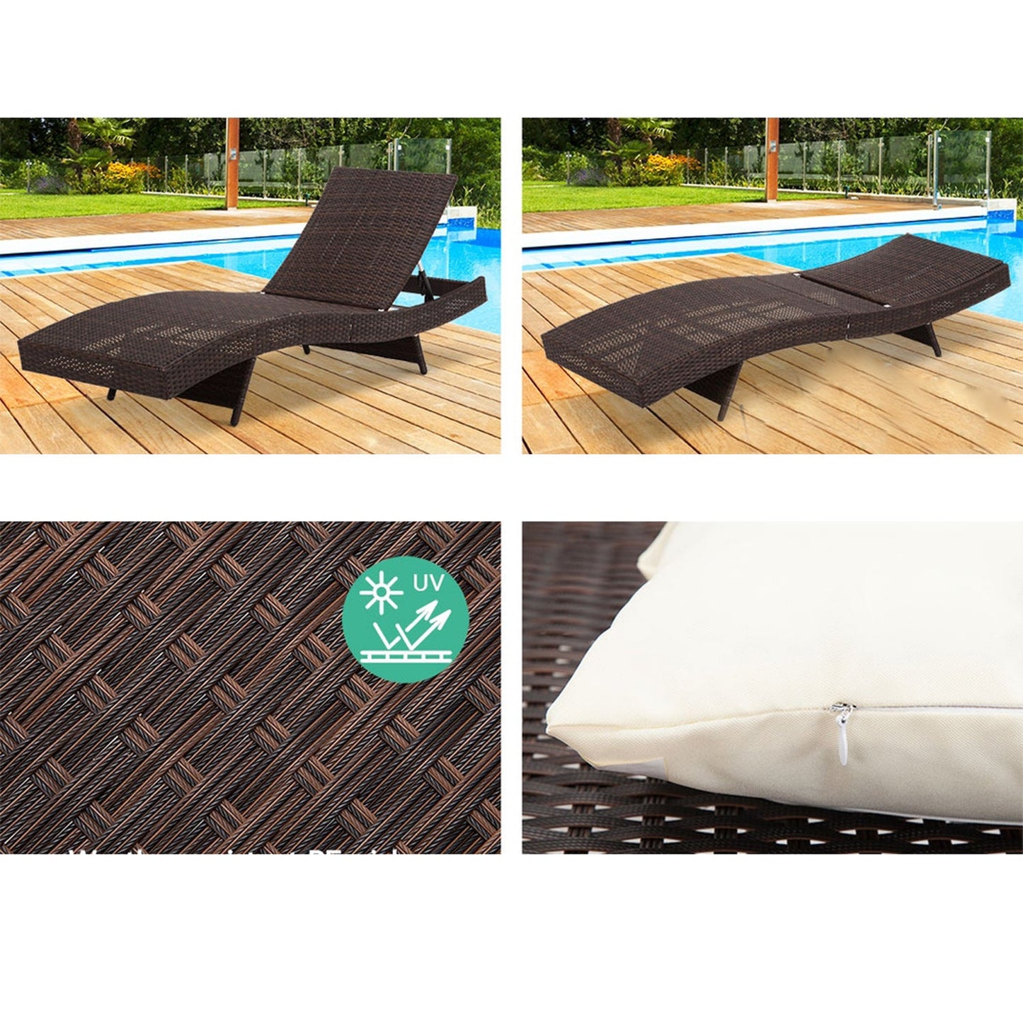 Outdoor Sun Lounge Bed - Set of 2