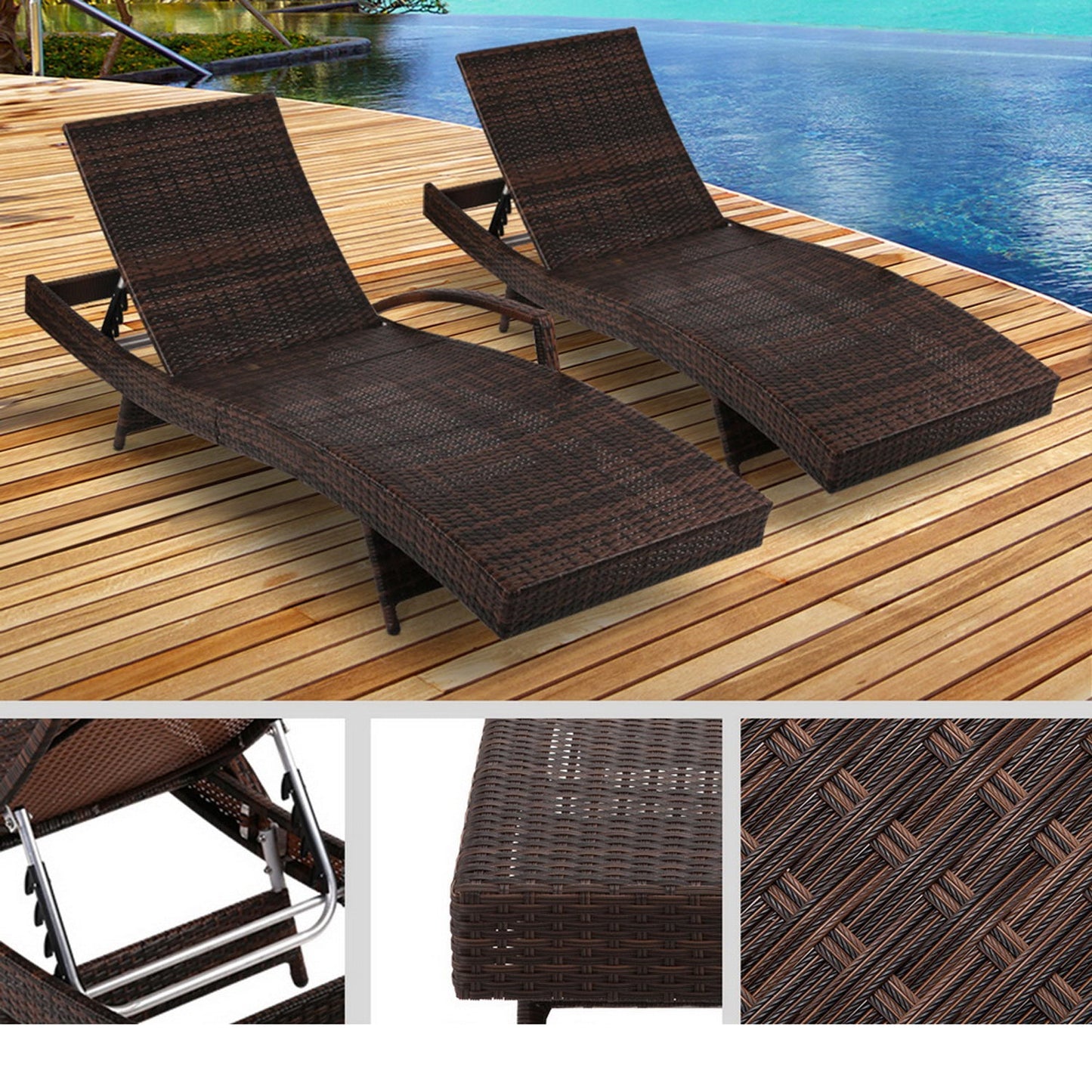 Outdoor Sun Lounge Bed - Set of 2