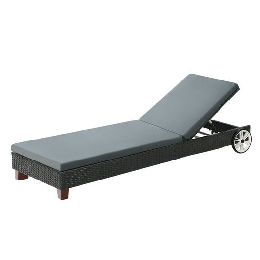 Sun Lounge Bed Wheel Patio Outdoor Furniture Setting - Black