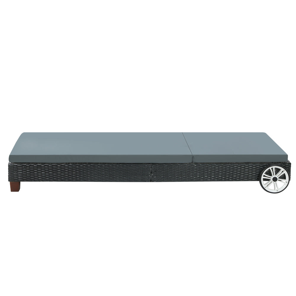 Sun Lounge Bed Wheel Patio Outdoor Furniture Setting - Black