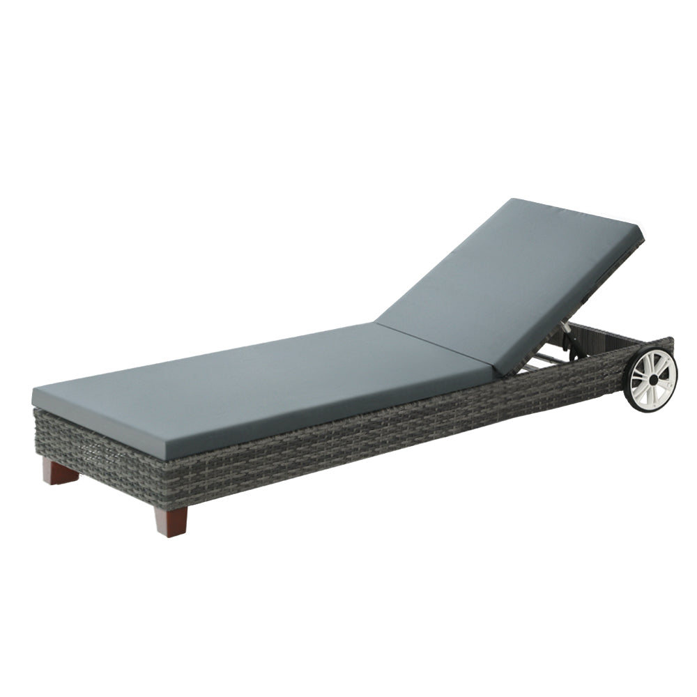 Sun Lounge Bed Wheel Patio Outdoor Furniture Setting - Black