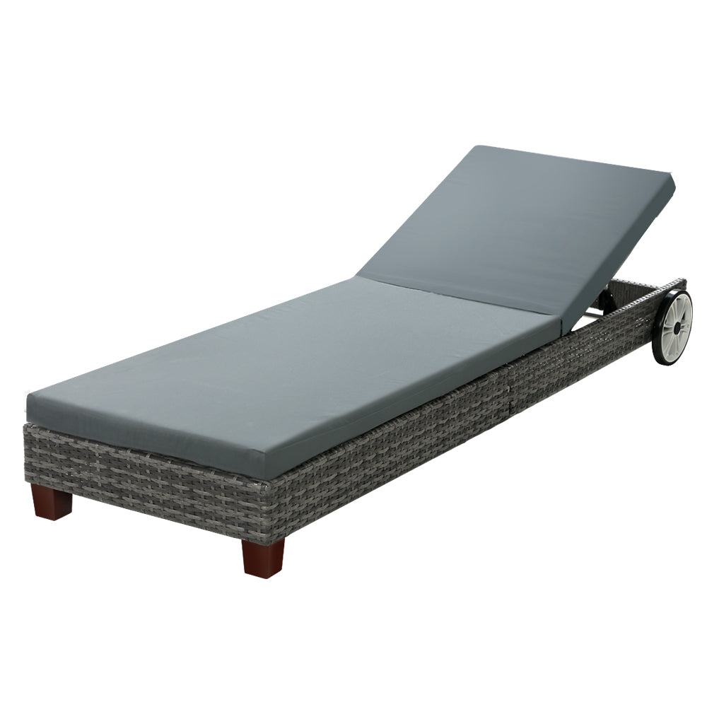 Sun Lounge Bed Wheel Patio Outdoor Furniture Setting - Black