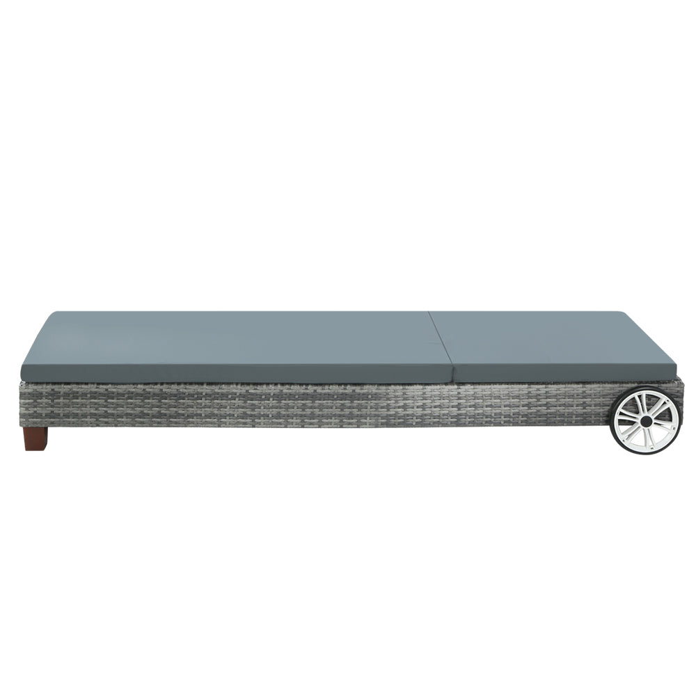 Sun Lounge Bed Wheel Patio Outdoor Furniture Setting - Black