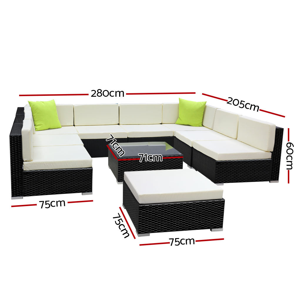 Sofa Set with Storage Cover Outdoor Furniture Wicker - Set of 10