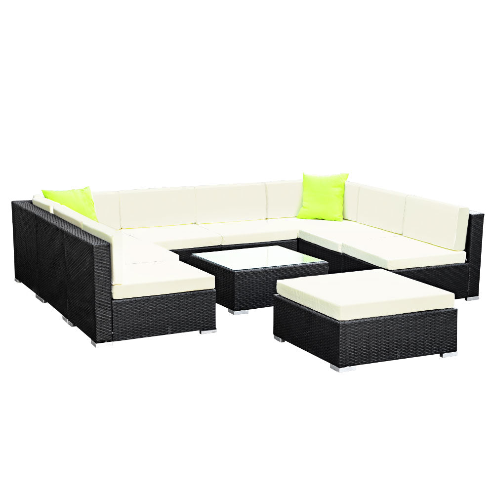 Sofa Set with Storage Cover Outdoor Furniture Wicker - Set of 10