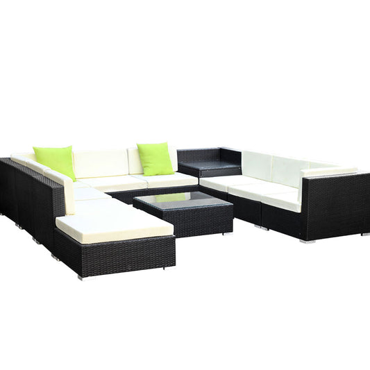 Sofa Set with Storage Cover Outdoor Furniture Wicker - Set of 11