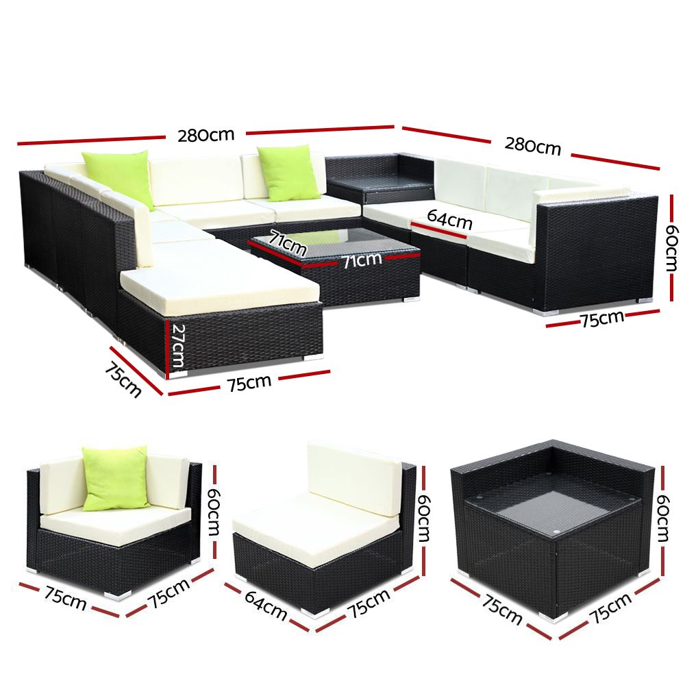 Sofa Set with Storage Cover Outdoor Furniture Wicker - Set of 11