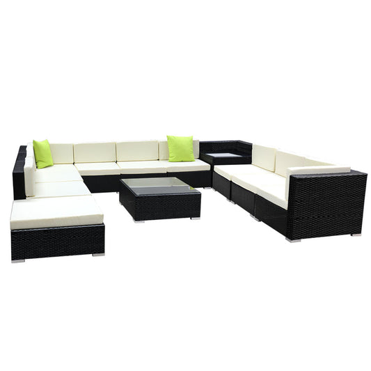 Sofa Set with Storage Cover Outdoor Furniture Wicker - Set of 12