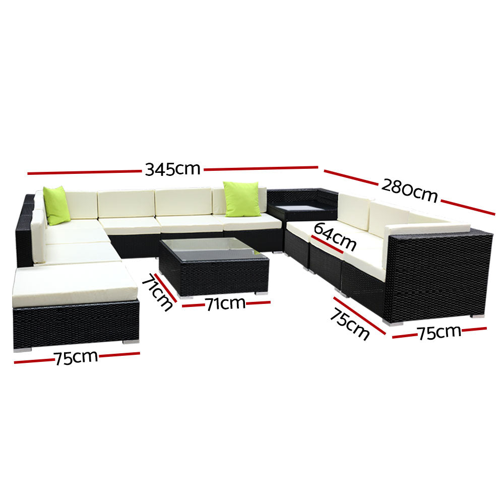 Sofa Set with Storage Cover Outdoor Furniture Wicker - Set of 12