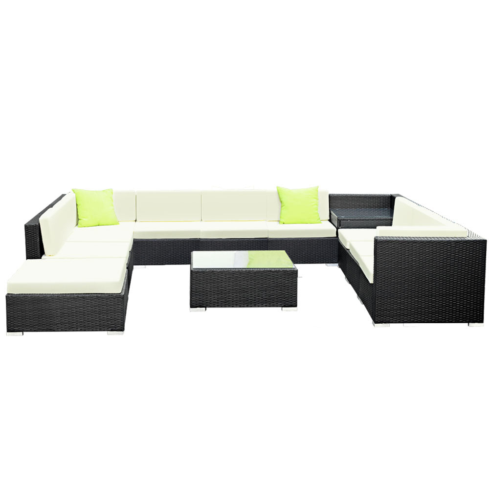 Sofa Set with Storage Cover Outdoor Furniture Wicker - Set of 12