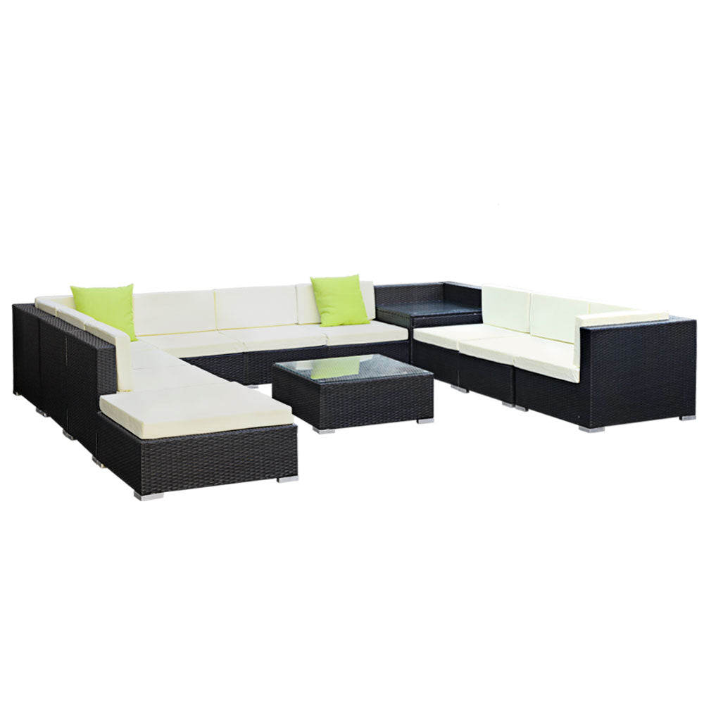 Sofa Set with Storage Cover Outdoor Furniture Wicker - Set of 12