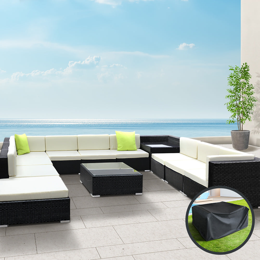 Sofa Set with Storage Cover Outdoor Furniture Wicker - Set of 12