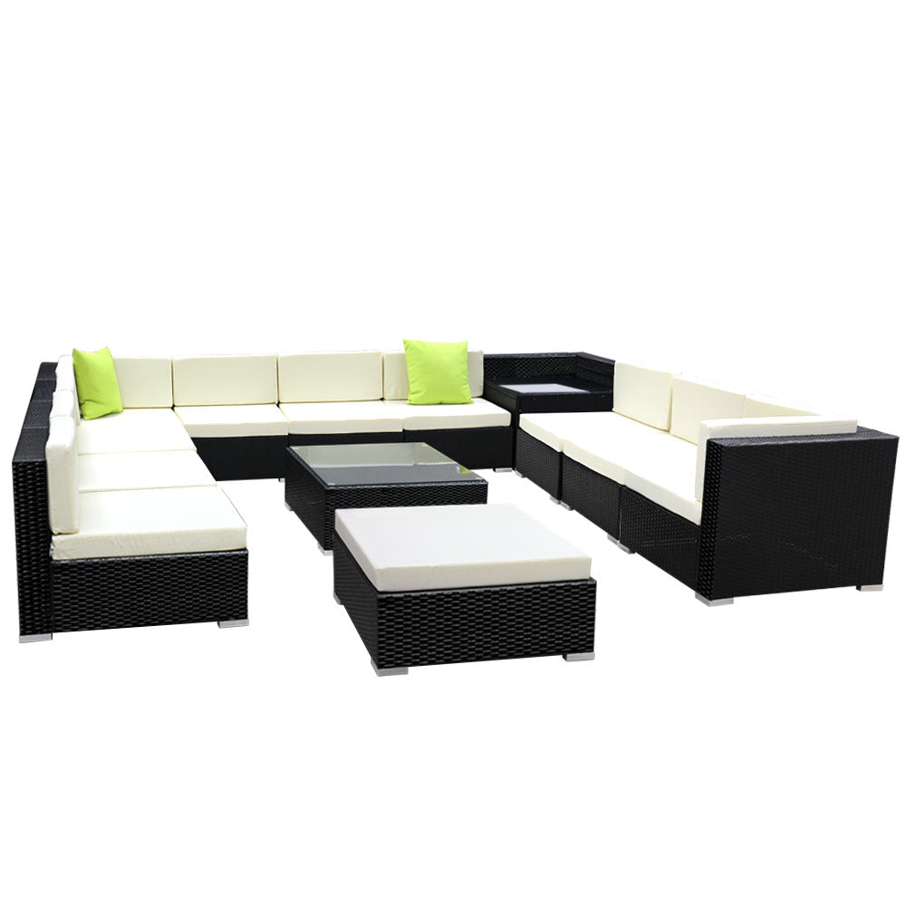 Sofa Set with Storage Cover Outdoor Furniture Wicker - Set of 13