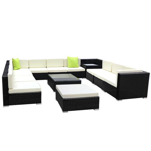 Sofa Set with Storage Cover Outdoor Furniture Wicker - Set of 13
