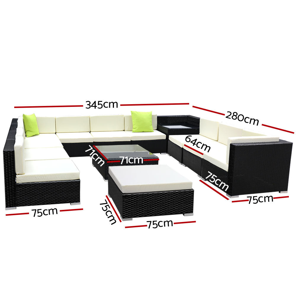 Sofa Set with Storage Cover Outdoor Furniture Wicker - Set of 13