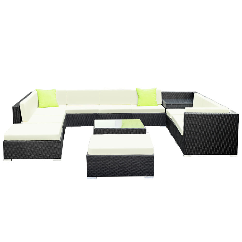 Sofa Set with Storage Cover Outdoor Furniture Wicker - Set of 13