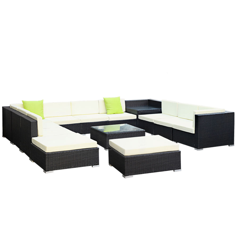 Sofa Set with Storage Cover Outdoor Furniture Wicker - Set of 13