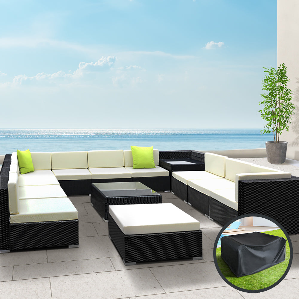 Sofa Set with Storage Cover Outdoor Furniture Wicker - Set of 13