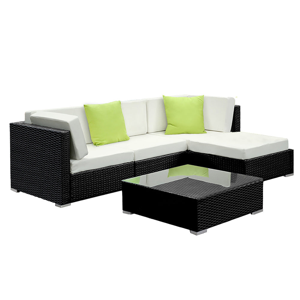 Sofa Set with Storage Cover Outdoor Furniture Wicker - Set of 5