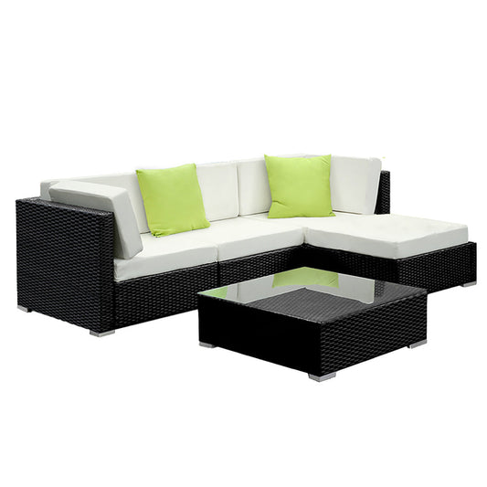 Sofa Set with Storage Cover Outdoor Furniture Wicker - Set of 5