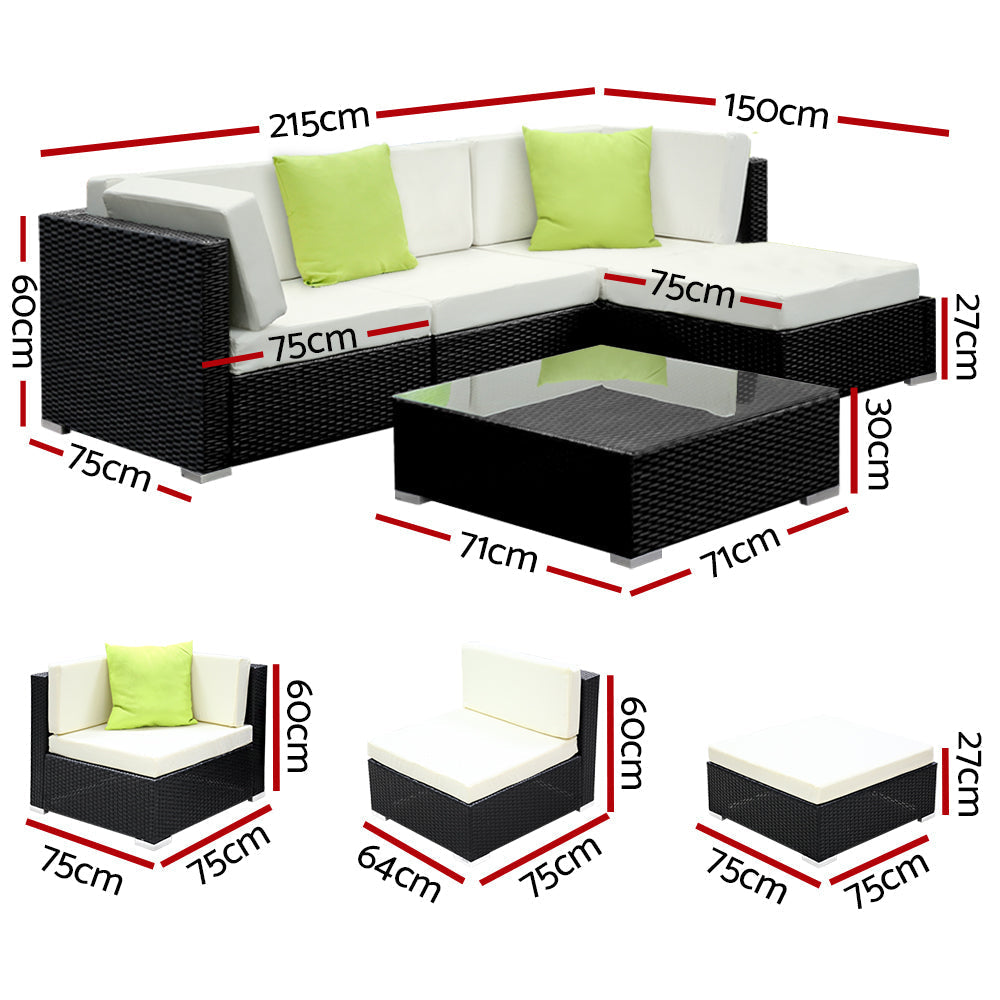 Sofa Set with Storage Cover Outdoor Furniture Wicker - Set of 5