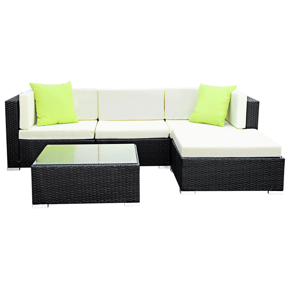 Sofa Set with Storage Cover Outdoor Furniture Wicker - Set of 5